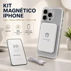 Kit Capa MagSafe iPhone Série 16 Exceto 16e 17 Power Bank 5000mAh Carregador Sem Fio Película 3D