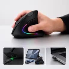 Mouse Sem Fio Vertical Recarregável - Ergonômico, Aveludado, Estudo e Trabalho - Bluetooth e 2.4Ghz