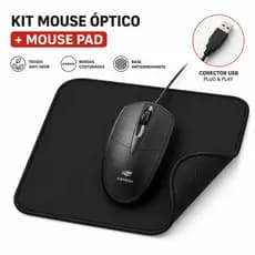 Kit Mouse e Mouse Pad - Mouse Com Fio USB - Mouse Pad 20x18 Borda Costurada Reforçado Emborrachado