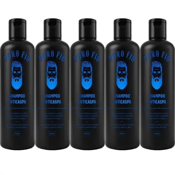 Kit 5x Shampoo Anticaspa Puro Fio 250ml - 3 em 1 para Cabelo, Barba e Bigode - Pronta Entrega