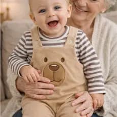Conjunto para Bebê Menino Jardineira + Camiseta Longa Bordada Listras Inverno Algodão