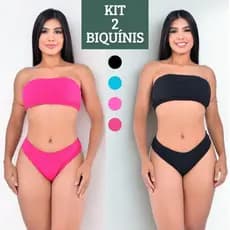 Kit 2 Biquini Cintura Alta Feminino Protecao UV Top Faixa Tomara Que Caia Suplex Moda Praia 2026