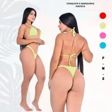 Biquini Feminino Cortininha Asa Delta Calcinha V Texturizado Suplex Elasticidade Moda Praia 2026
