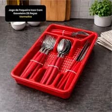 Conjunto Talheres Inox Com Estojo Vermelho 25 Peças Jogo Completo Cozinha