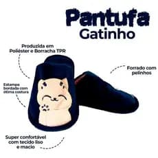 Pantufa Infantil Confortavel Antiderrapante Design Gatinho Azul Tamanho 30 31 Quentinha Leve