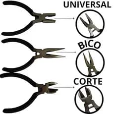 Jogo Mini Alicates 3 Peças Compacto Resistente Cabo Antiderrapante Preto