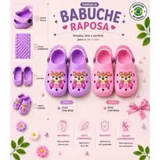 Sandália Infantil Menina Babuche Raposa Confortável Macia Leve Antiderrapante Chinelo