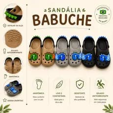Sandália Babuche Infantil para Meninos Dinossauro Confortavel Leve Antiderrapante