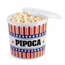 Pote de Pipoca 2 Litros com Tampa Plástica Balde Pipoca Cinema Reutilizável Cozinha