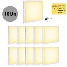 KIT 10 Plafon LED, Painel LED Sobrepor Quadrado 24w Branco luz (amarela)28,5x28,5cm 110-220v(BIVOLT)