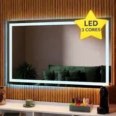 Espelho Retangular 80x50cm,  com LED 3 CORES ,Estilo Sofisticado, para Banheiro, Lavabo, Consultório