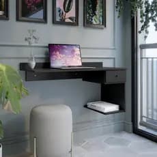 Escrivaninha Suspensa De Parede Mesa Para Notebook 90cm MDF 15mm Home Office Estudo Com Nicho Gaveta