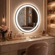 Espelho Redondo com LED 3 CORES Jateado até 70x70 Decorativo , Banheiro, Lavabo, Salão e Consultório