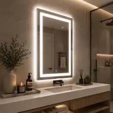 Espelho Retangular Jateado 70x50cm com LED 3 Cores (Branco Quente/Neutro/Frio) para Banheiro Lavabo Parede