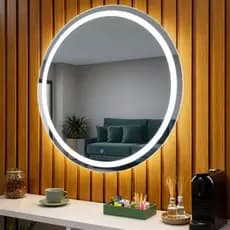 Espelho Redondo com LED 6500k Jateado até 70x70 Decorativo , Banheiro, Lavabo, Salão e Consultório