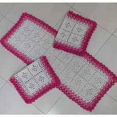Jogo de Passadeira em Crochê Borda Colorida - Tapete Cozinha - Rosa Claro e Rosa Escuro - 3 pçs