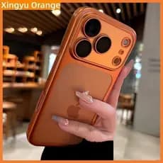 Capa Translúcida Durável Para PC-Luxo Galvanizado Fosco Laranja Proteção Total iPhone 13/11/12/14/15/16/17 Pro Max &-*