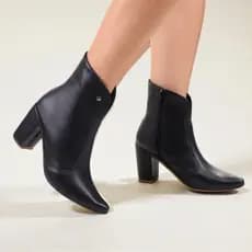 Bota Feminina Cano Curto Salto Médio Bico Fino Confortável Elegante Preta ou Branca