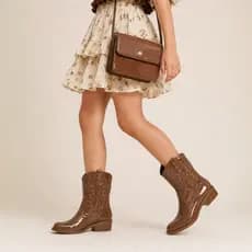Kit Bota Texana Infantil Menina Galocha Cano Alto Boiadeira + Bolsa Infantil Transversal
