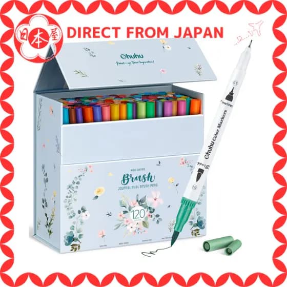 [Direto do Japão] Canetas marcadoras artísticas 120 cores Ohuhu, conjunto de canetas à base de água, marcador duplo,