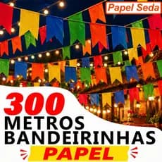 Kit 300 Metros Bandeirinhas de Festa Junina Seda Decoração Julina São João Quermesse Arraia