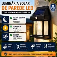 Luminária Solar LED de Parede com Sensor de Movimento Arandela Externa Jardim Muro IP65
