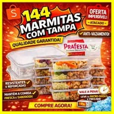 144 Potes 250ml/350ml/500ml Retangulares Descartáveis Com Tampa Para Freezer e Microondas PRAFESTA