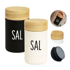 Porta Sal Saleiros De Vidro 90ml com Tampa de Bambu Cores Preto Ou Branco