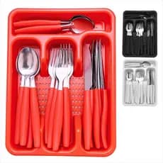 Kit Talheres 24 Pecas Colorido Com Porta Talher Cozinha