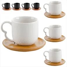 Jogo Café 4 Xícaras 90ml Com Pires de Bambu Oasis Elegante e Funcional