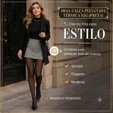 Preta - (P) - Meia calça peluciada fina termica 85g