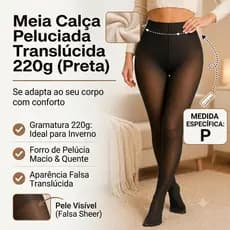Preta - (P) - Meia calça peluciada translucida 220g