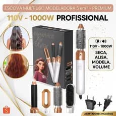 Escova Secadora 5 em 1 110V 1000W Profissional Seca Alisa Modela Dá Volume Ar Quente Premium Branca