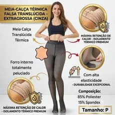 Cinza - (P) - Meia calça peluciada fina termica 85g