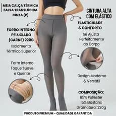 Cinza - (P) - Meia calça peluciada translucida 220g