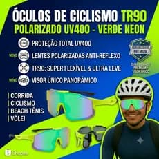 Óculos de Sol Ciclismo Polarizado UV400 Esportivo Visor Único Bike Corrida TR90 Verde Neon