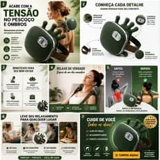 Massageador Elétrico Pescoço e Ombros Shiatsu Portátil para Alívio da Dor e Relaxamento
