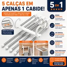 Cabide Mágico Multifuncional 5 em 1 Calças Organizador Guarda-Roupa Economiza Espaço Aço Inox