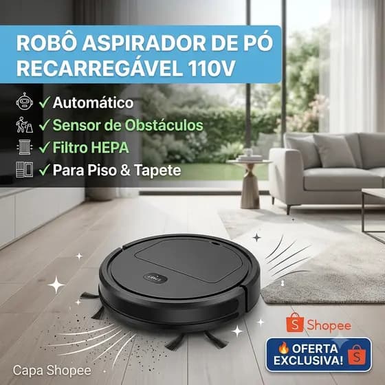 Robô Aspirador de Pó Recarregável 110V Automático com Sensor de Obstáculos Filtro HEPA para Piso e Tapete