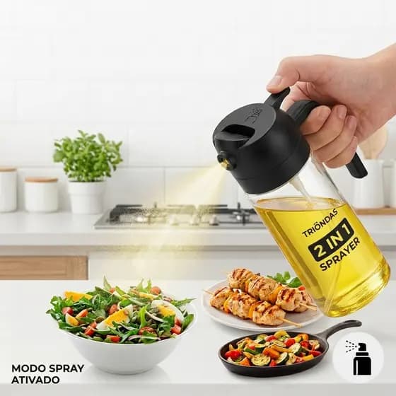 Spray de Azeite 2 em 1 470ml Borrifador e Dosador para Óleo Vinagre Galheteiro Vidro Cores Sortidas