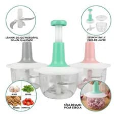 Triturador Manual Turbo Premium 1,5L Processador Multi-funcional 3 Lâminas Aço Inox