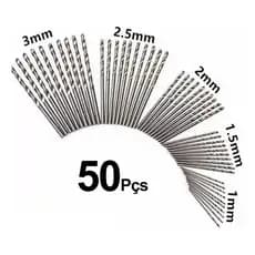 Kit Jogo 50 Brocas Aço Rapido 1mm, 1,5mm, 2mm, 2,5mm E 3mm