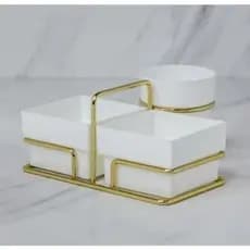 Organizador Suporte Porta Sachês Chá Açúcar e Mexedor Branco e Dourado Future Linha Caffè