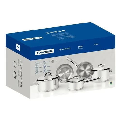 Jogo Panelas 5 Peças Aço Inox Fundo Triplo Solar 65510780 Tramontina