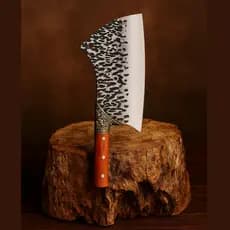 Cutelo Profissional Artesanal Aço Manganês 9" 33cm Cabo Madeira Inox para Churrasco Rústico