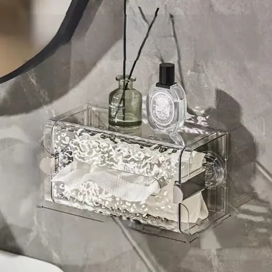 Suporte Papel Higiênico Luxo Transparente Retangular de Multiuso com Ventosas