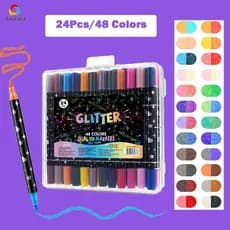 Caneta Aquarela Brush Pen Kit  De Ponta Dupla 12/24 OU 24/48 Cores Glitter Marcadores Para Desenho Graffiti