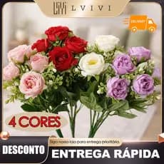 Decoração de casa dos sonhos, rosas artificiais, gipsofila, peônias, flores artificiais em estilo nórdico.