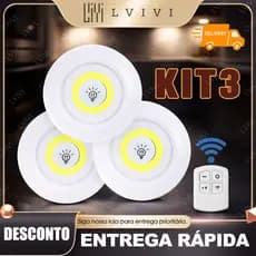 Kit Luminária3/6/ 9 Lâmpada Led Sem Fio Armário Guarda-Roupa Ambiente Emergência c/Controle Branco Frio