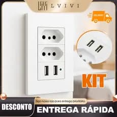 Tomada USB Universal Tomada De Parede Bivolt Multifuncional Com 2 Entrada USB
